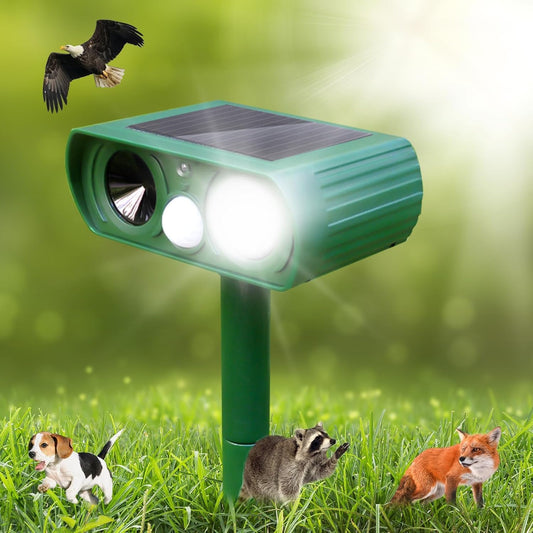 Solar Ultrasonic Animal Repeller, 2026 Cat Repellent Outdoor,Waterproof Deer Repellent for Raccoon,Dog,Fox, Deer, Skunk,Squirrel, Rabbit with LED Flashing and Motion Sensor,Sound Green E3