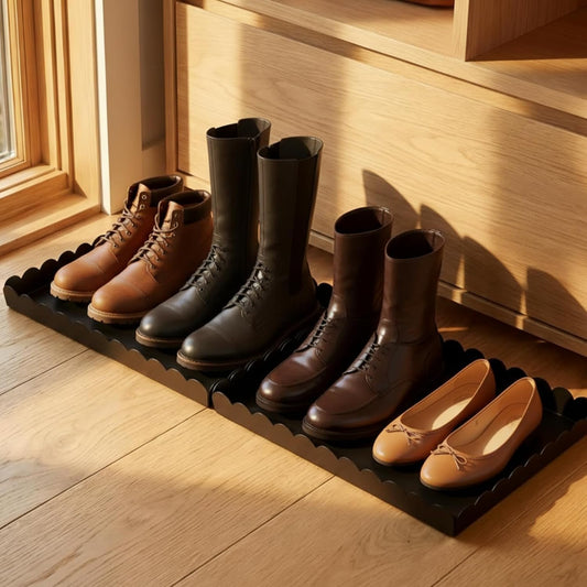 Maxdot 2 Pack Scalloped Iron Boot Tray, Waterproof Shoe Tray for Entryway