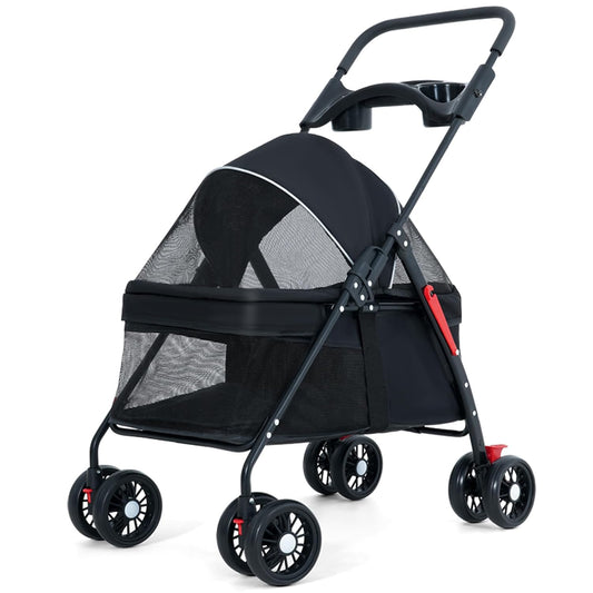 Foldable Pet Stroller with Cup Holder & Brake
