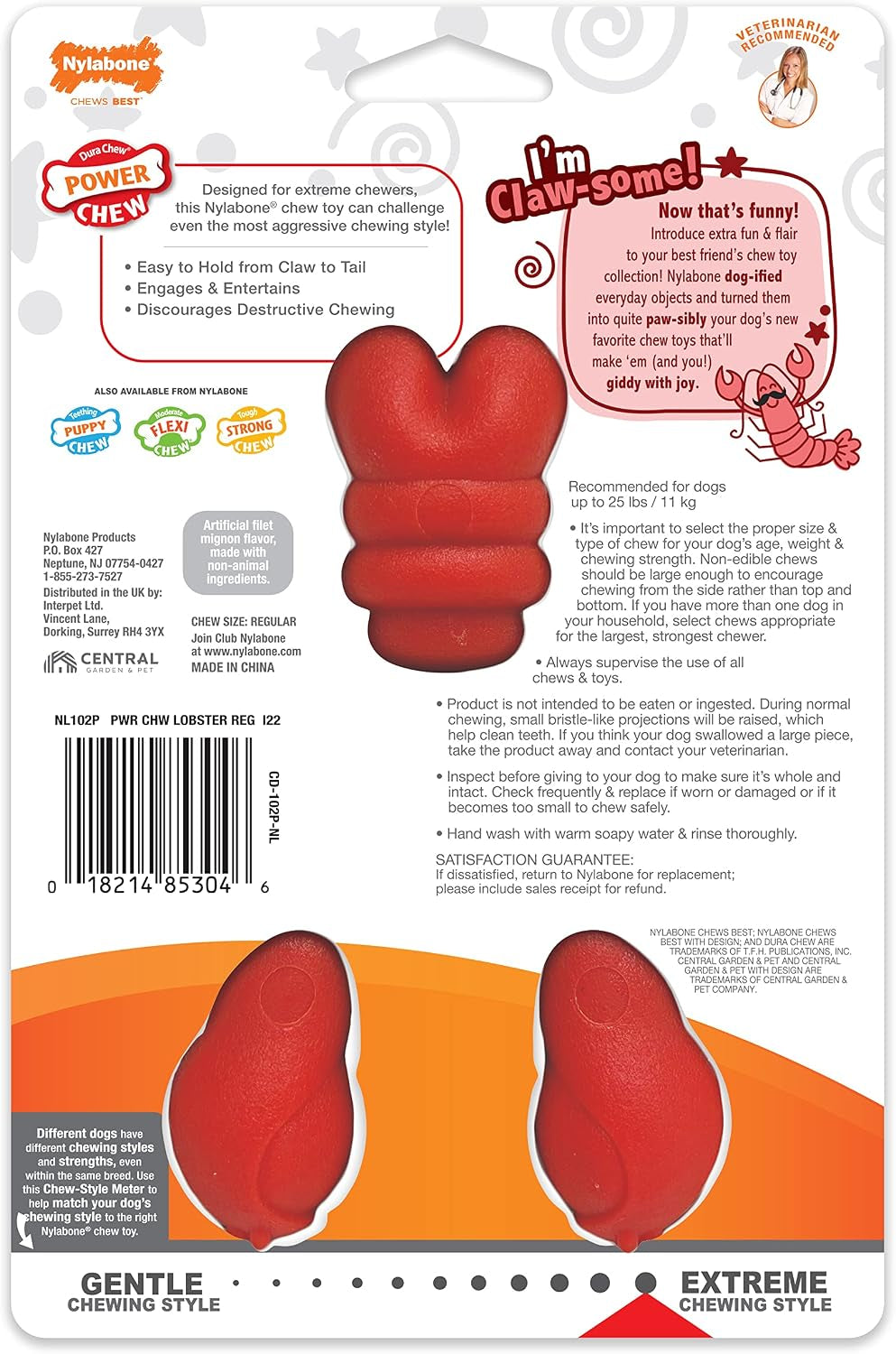 Nylabone Lobster Power Chew Toy for Dogs, Dog Toys for Aggressive Chewers