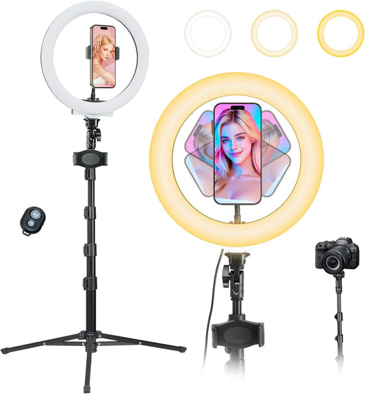 Nicefoto 10" Ring Light with 66'' Tripod Stands, 2 Phone Holder & Remote