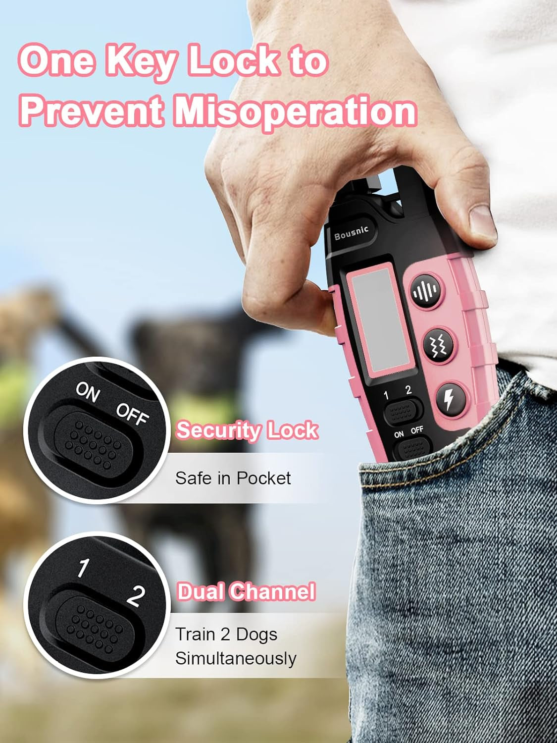 Bousnic Dog Shock Collar 2 Dogs (5-120Lbs) - 3300 Ft Waterproof Training Collar for Dogs Large Medium Small with Rechargeable Remote, Beep (1-8) Vibration (1-16) and Humane Shock (1-99) Modes