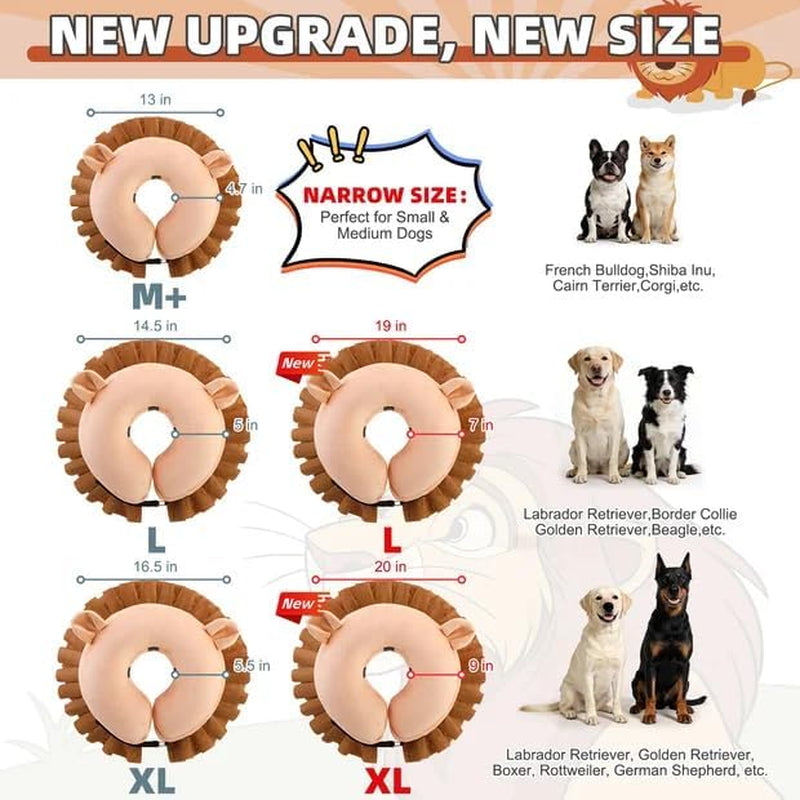 KOOLTAIL Inflatable Dog Cone Collar, Soft Donut E Collar for Dogs after Surgery to Stop Licking Enhanced Alternative, Blow up Pet Neck Pillow Recovery Adjustable Cone for Dog Cat, Lion M