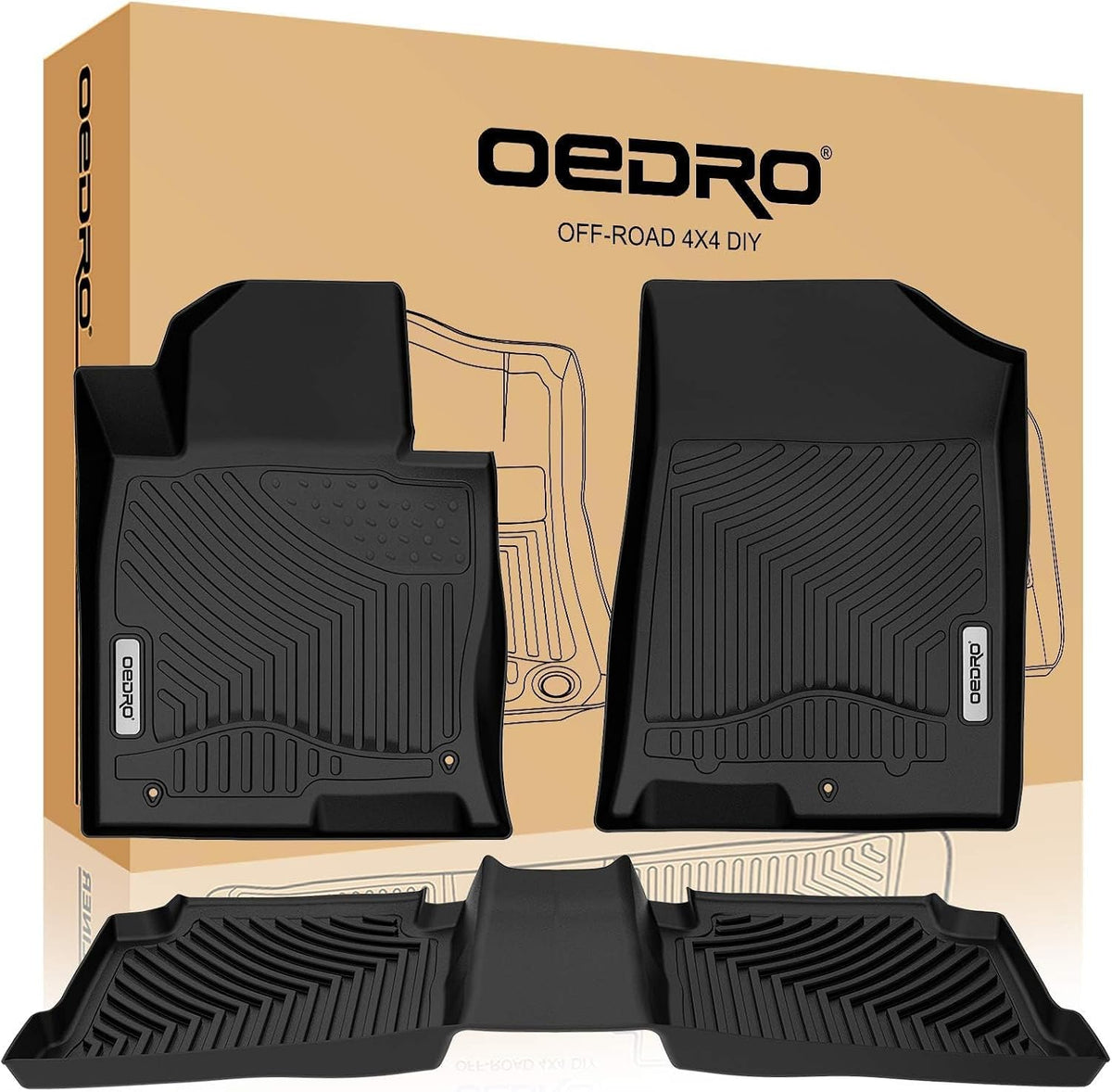 OEDRO Floor Mats for 2016-2020 Kia Optima/2015-2019 Hyundai Sonata, Black TPE Custom Fit Liners, All Weather Protection Car Mats Front and Rear Row Set