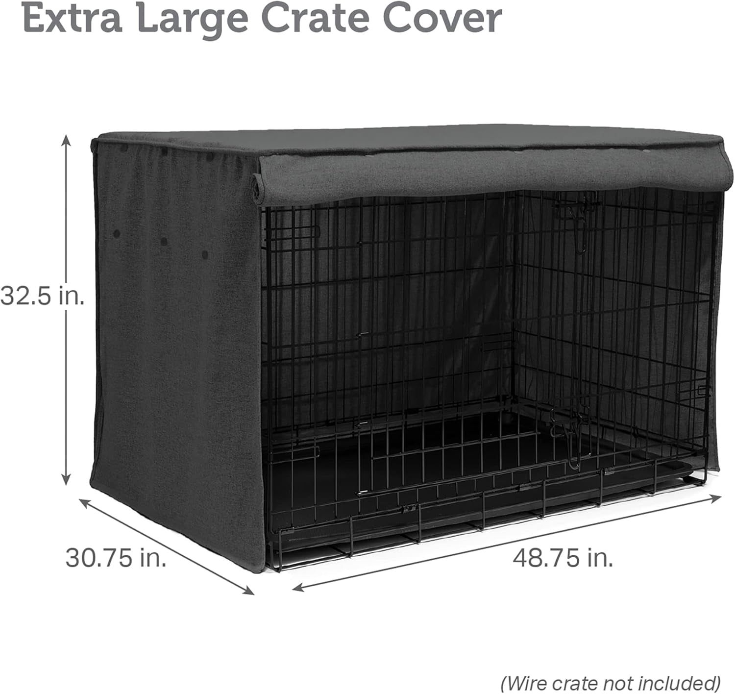 Friends Forever Metal Dog Crate Cover 48 Inch W/Light Blocking Protective Curtain, Dog Cage Cover W/Roller Shades, Machine Washable, Trucker Black