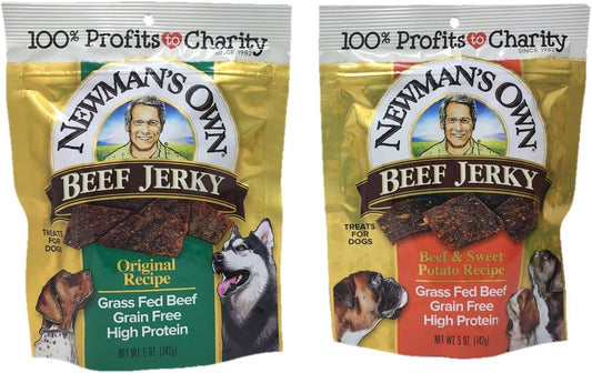 Newman'S Own Beef Jerky 2 Set Treats for Dogs, Bundle of 2 Flavors, Original Recipe and Beef & Sweet Potato Recipe, 5Oz Each
