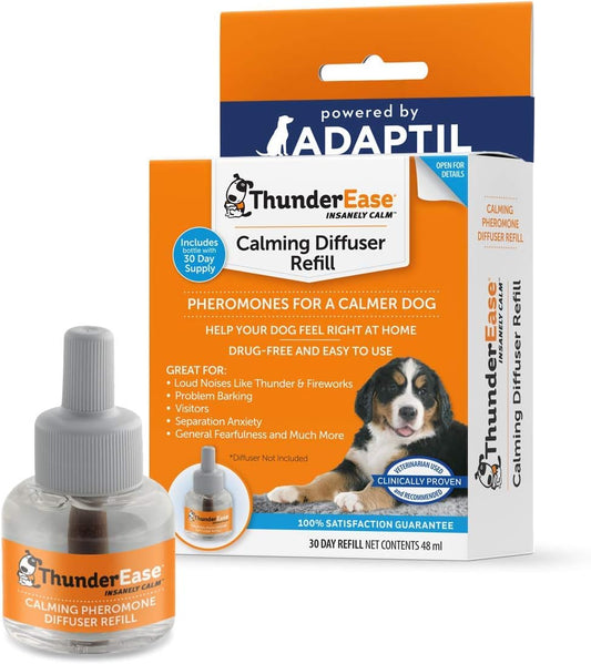 Thunderease Dog Calming Pheromone Diffuser Refill | Powered by ADAPTIL | Vet Recommended to Relieve Separation Anxiety, Stress Barking and Chewing, and the Fear of Fireworks and Thunderstorms (30 Day