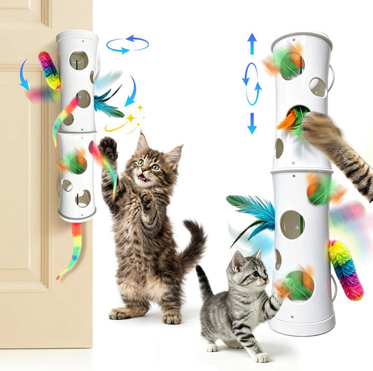Cat Toys Interactive for Indoor Cats, Mounted Feather Automatic Enrichment Cat Toy with Speed Adjustable Smart Activated for Kittens & Bored Adult Cats, USB Rechargeable, Perfect for Indoor Cats