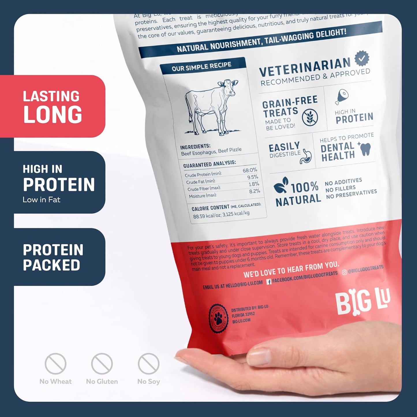Big Lu - 5-6 Inch Stuffed Beef Jerky Sticks for Dogs, 20 Count, Premium All-Natural Gullet Chews, High-Protein, Easily Digestible, Supports Dental Health and Joint Mobility