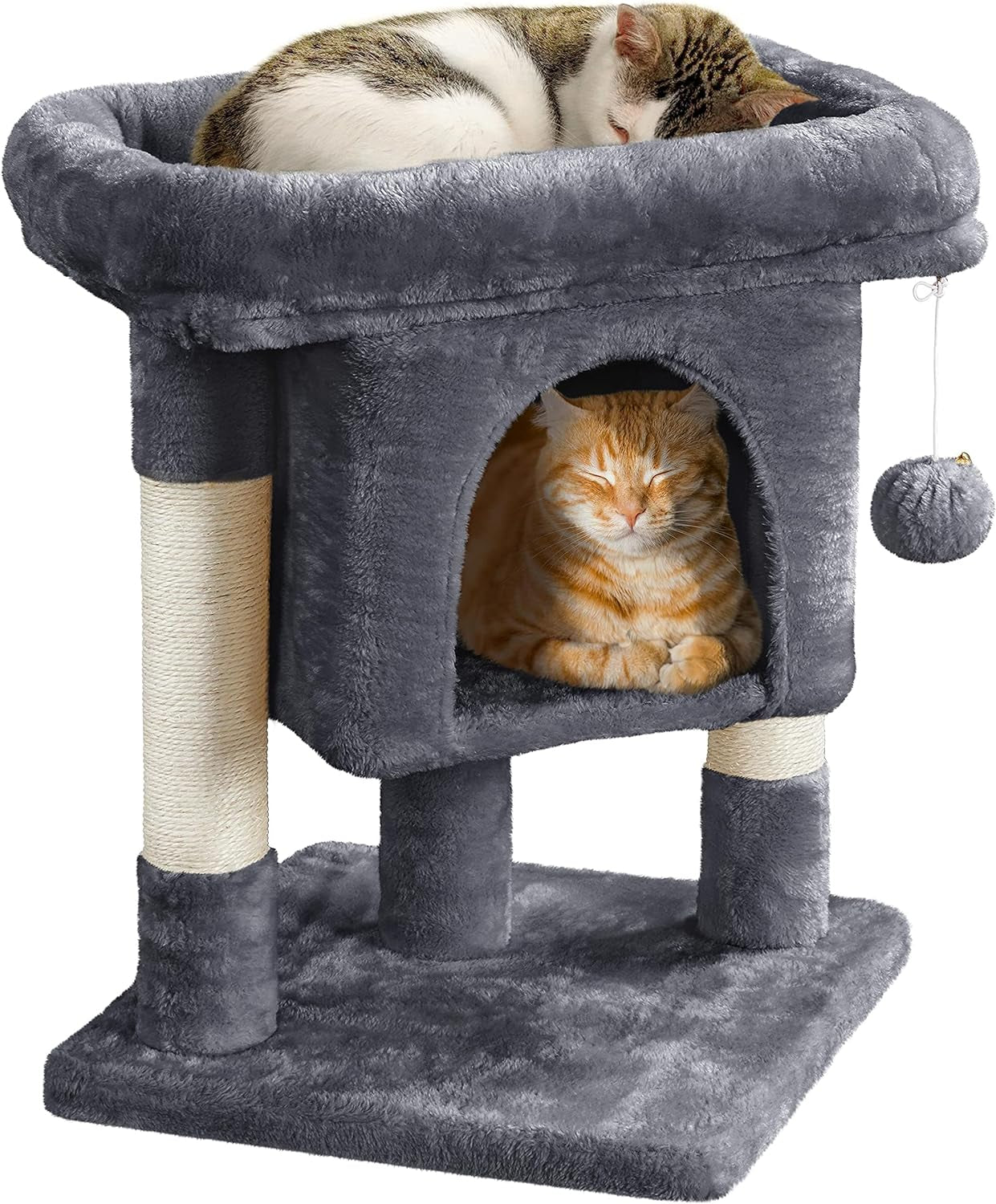 Yaheetech 23.5In Cat Tree – Sturdy & Stable, Space-Saving 3-Level Cat Tower with Plush Perch, Condo, Sisal Scratching Posts & Dangling Ball, Perfect for Apartments, Dark Gray