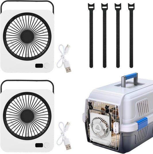 2 Pack Pet Crate Fan for Cooling Dogs, 6.5 X 5.3 Inch USB Clip-On Fan for Dog Crates, Cat Cages, Travel Carriers, Small Animal Enclosures, Black Quiet Fan with Flexible Clamp