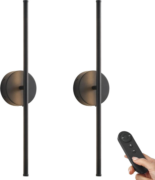 KARTOOSH Battery Operated Wall Sconces with Remote Control, Dimmable Wall Sconces Set of Two, 350°Rotate, 3000K LED Black Wireless Wall Light for Living Room, Bedroom,20.4 Inch (2 Pack)