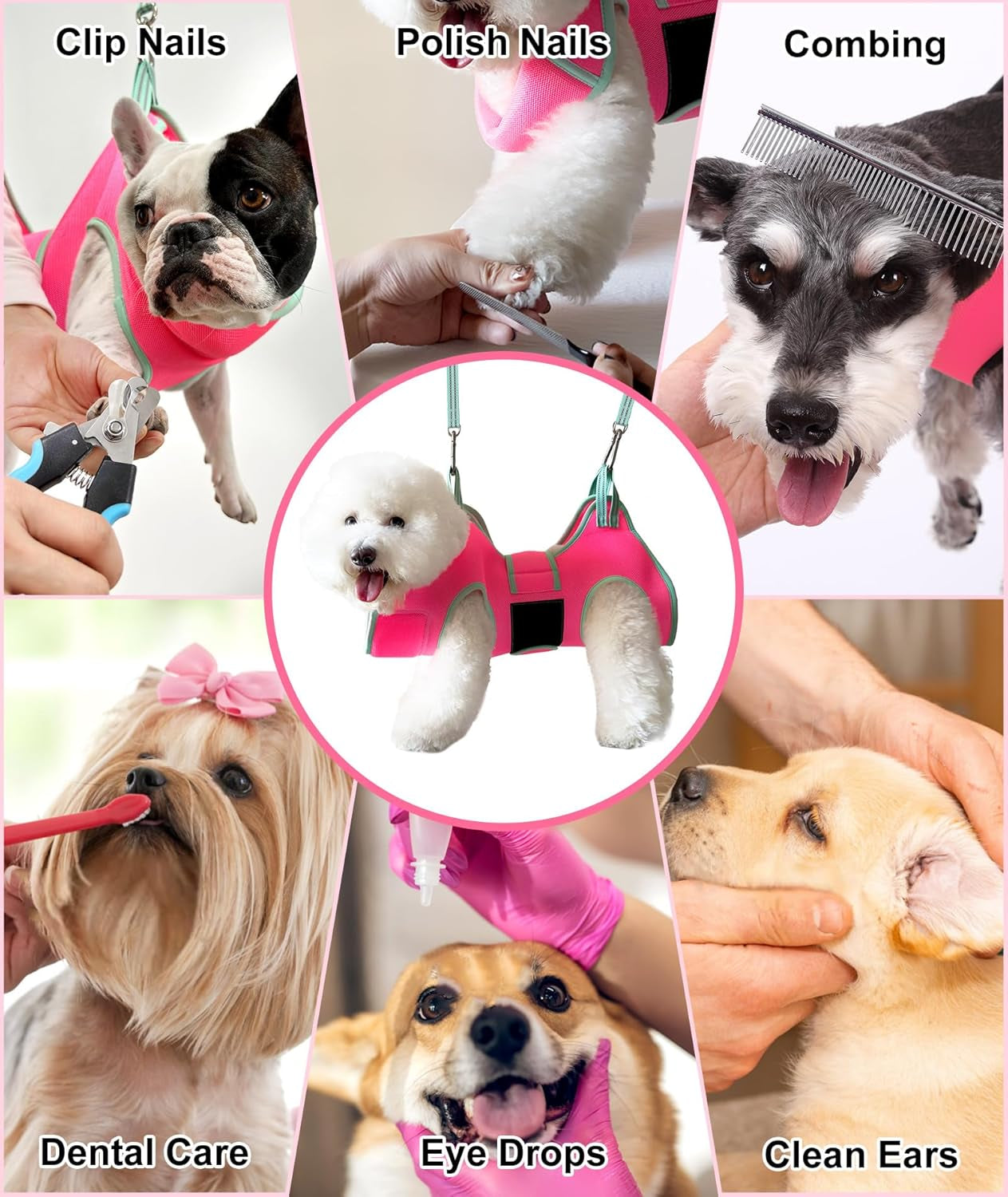 Kkiimatt Dog Grooming Hammock, Small Dog Hammock for Nail Trim, Hanging Harness for Claw Care,Grooming Sling Holder Hanger with Thick Fabric Neck Support Wide Strap Restraint
