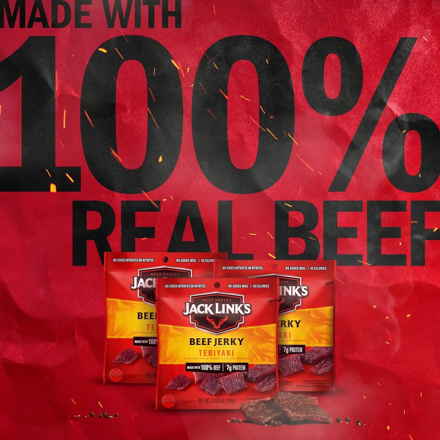 Jack Link'S Teriyaki Beef Jerky Multipack - (20 Pack) 0.625 Oz Bags - Ready to Eat Real Meat Protein Snacks - 7G Protein per Serving - Made with 100% Real Beef