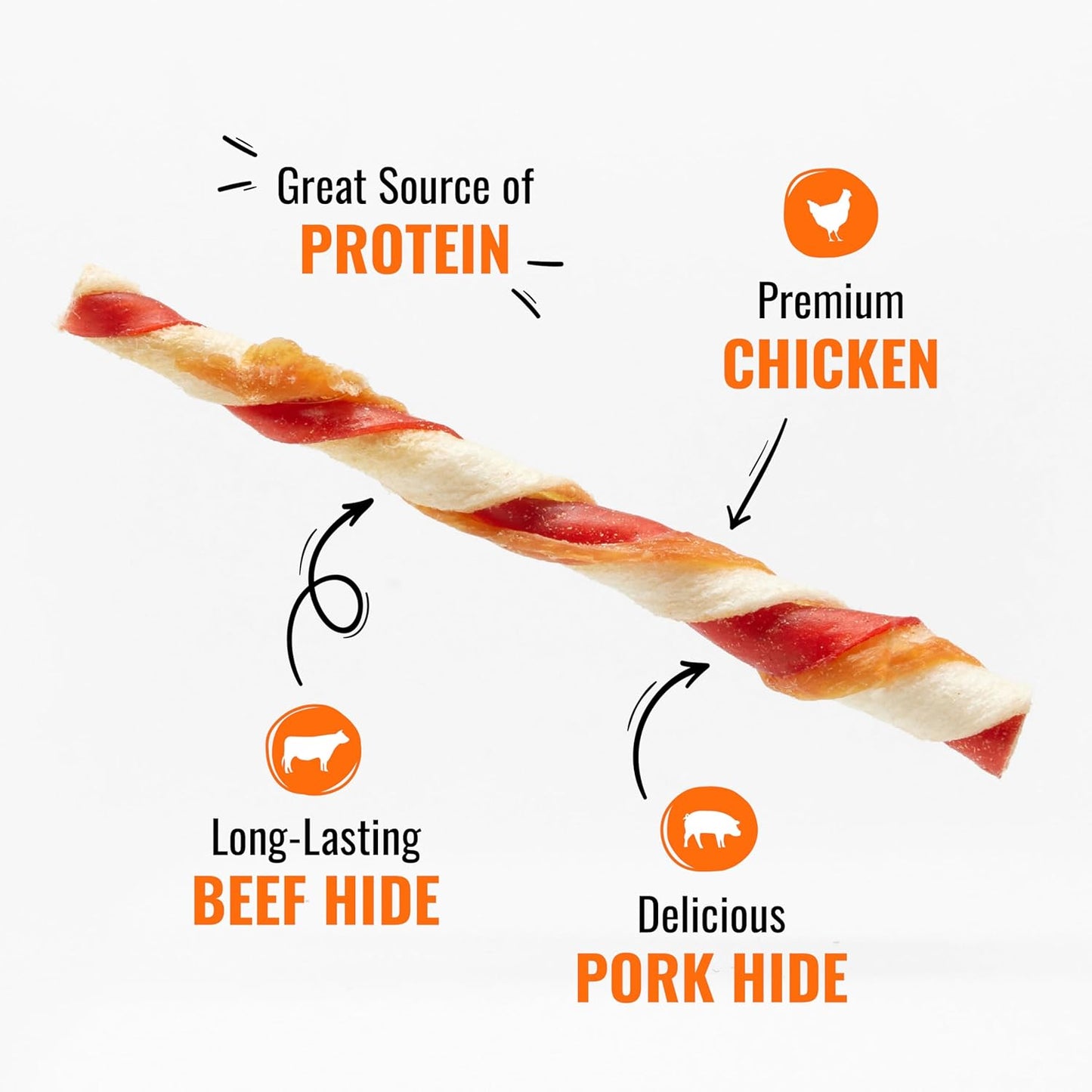 Good ‘N’ Fun Triple Flavor Twists for All Dogs, Treat Your Dog to Long-Lasting Chews Made with Beef Hide, Pork Hide and Chicken, 70 Count