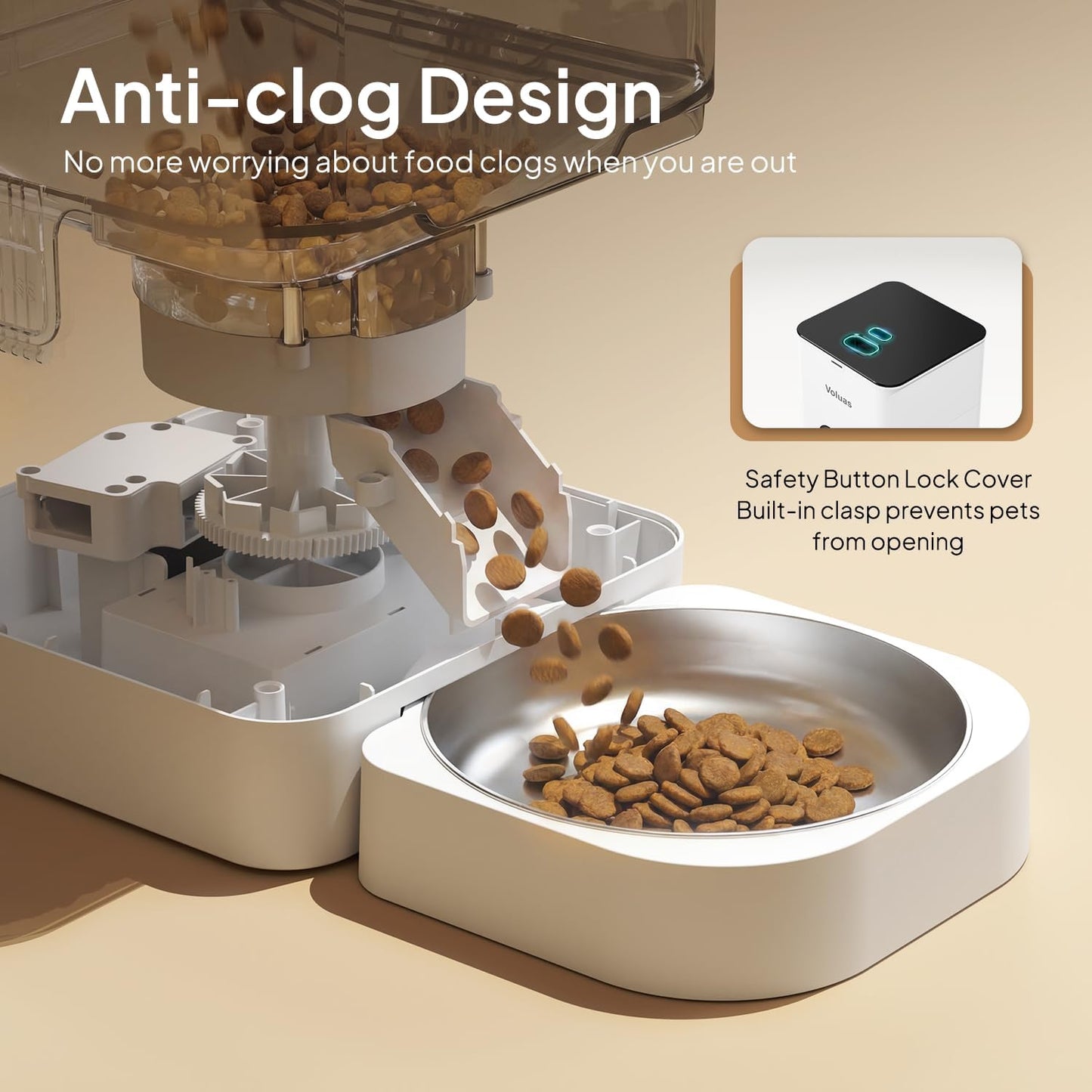 VOLUAS Automatic Cat Feeders - Timed Pet Feeder for Cats and Dogs with Dry Food Dispenser, Desiccant Bag, Programmable Portion Control, 4 Daily Meals, 10S Voice Recorder