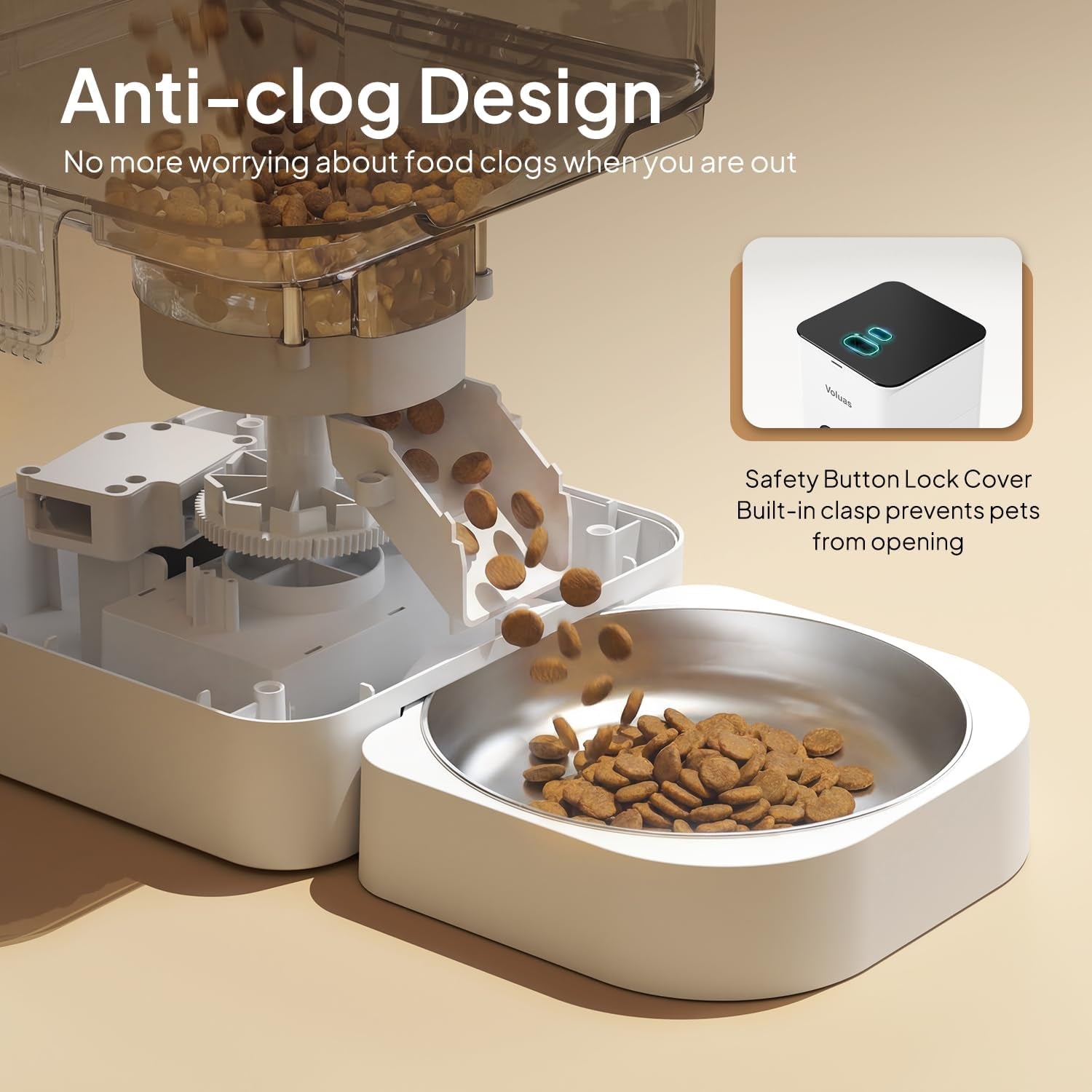 VOLUAS Automatic Cat Feeders - Timed Pet Feeder for Cats and Dogs with Dry Food Dispenser, Desiccant Bag, Programmable Portion Control, 4 Daily Meals, 10S Voice Recorder