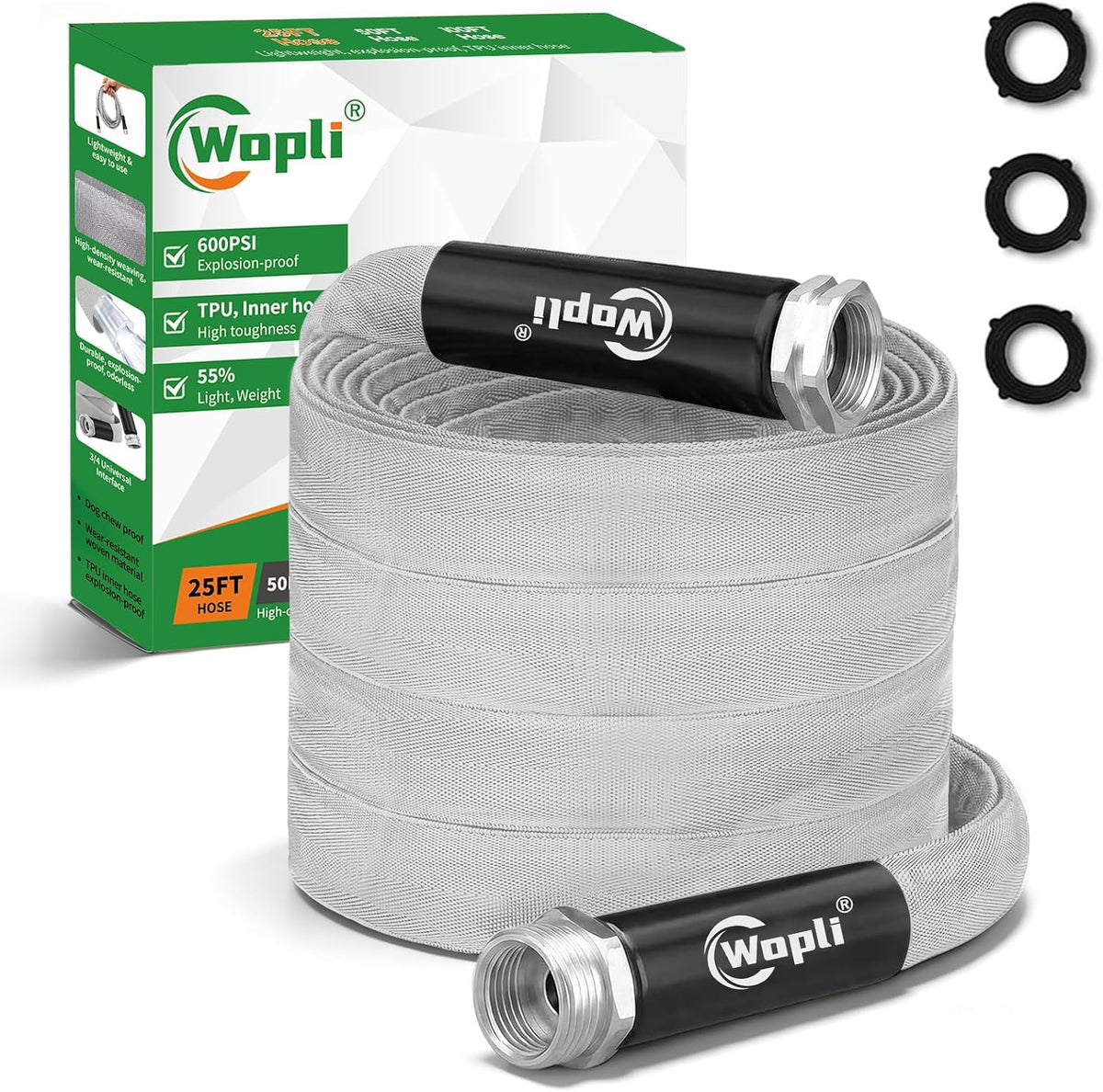 Garden Hose 50Ft, Ultra-Light & Flexible Water Hose, Durable, All-Weather, Made of Tpu-Drinking Water Safe, Easy to Store & Coil, Kink-Free, Camping, Car Wash, Yard, Garden and Home, Gray