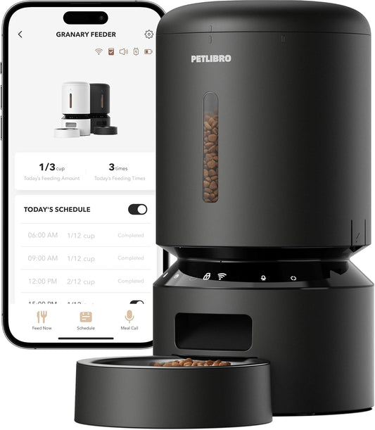 PETLIBRO Automatic Cat Feeder, 5G Wifi Automatic Dog Food Dispenser with Freshness Preservation, 5L Timed Pet Feeder with Low Food Sensor, up to 10 Meals per Day, Granary Black