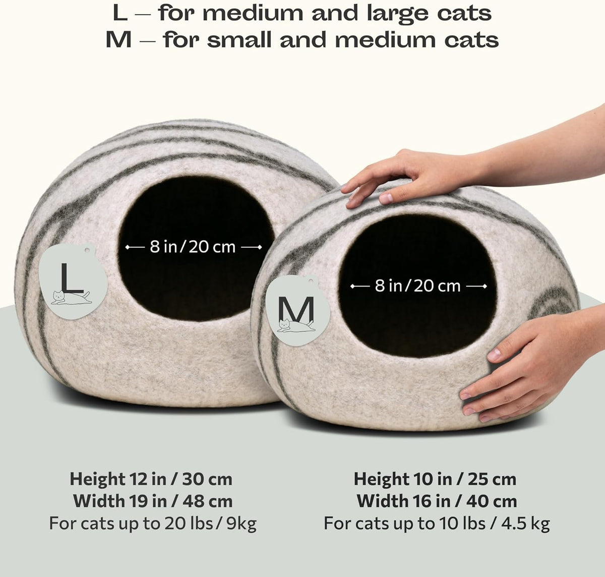 MEOWFIA Cat Cave - Merino Wool Bed for Indoor Cats (Light Gray, Medium)