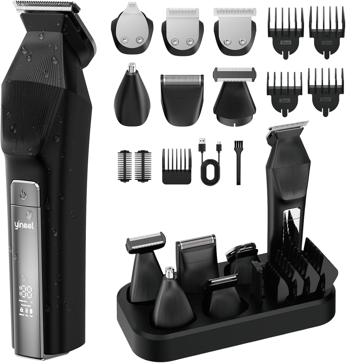 Yineel HC600 Beard Trimmer for Men, All-In-One Cordless Grooming Kit, Waterproof Electric Razor & Hair Clipper for Face Mustache Body Nose Hair Trimming, Precision Blades, Gifts for Men Barber