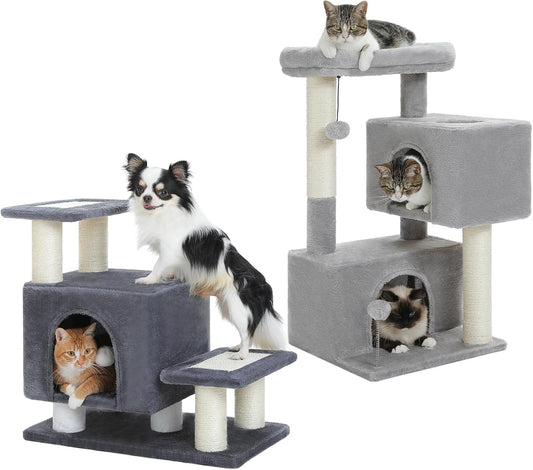 Dog Satirs & Cat Scratching Post with Condo, Pet Steps for High Beds, Sofa, Couch and UYMI 31.5" Cat Tree for Indoor Cats with 2 Condos, Cat Scratching Posts, Padded Cat Perch, 2 Dangling Balls