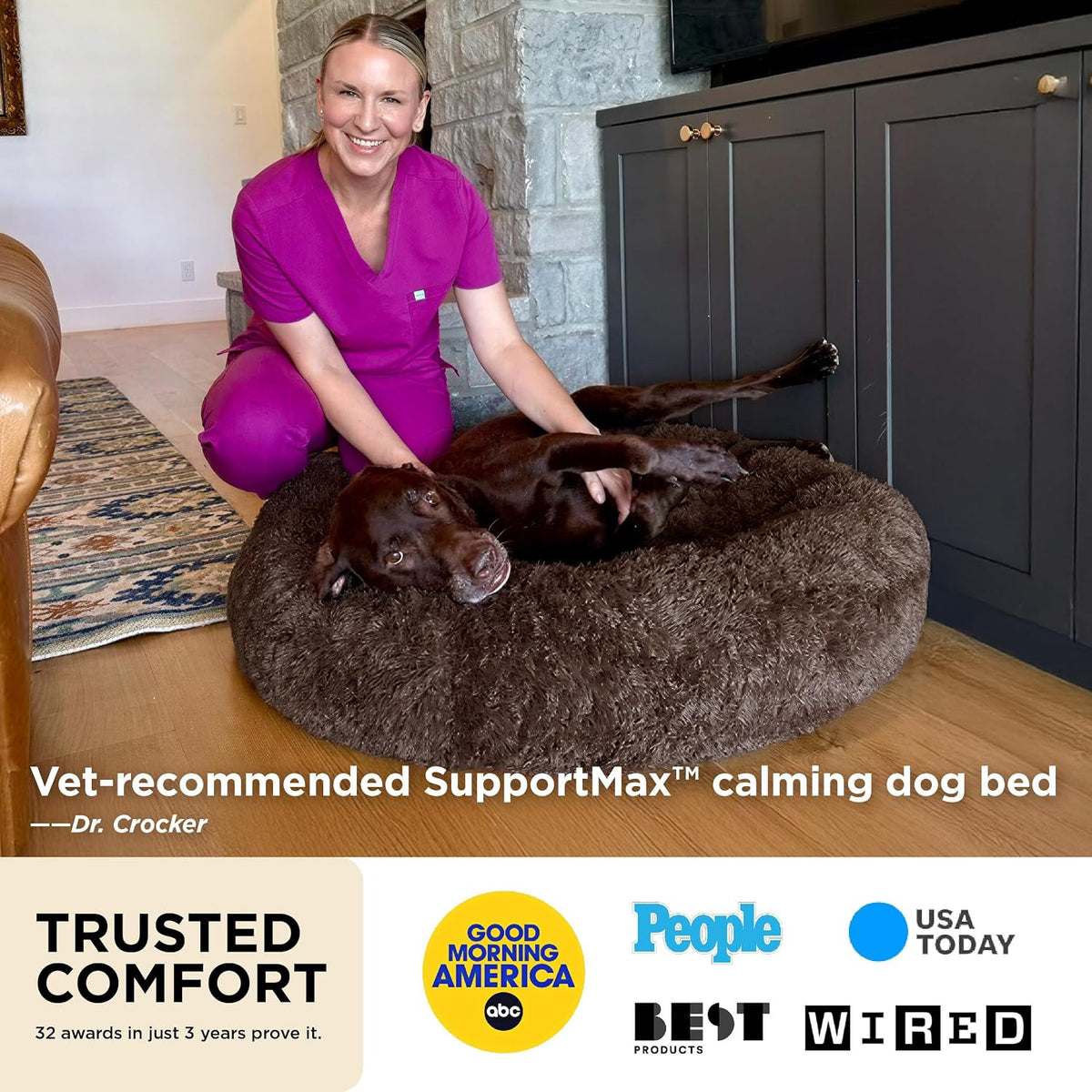 Bedsure Supportmax® Calming Dog Beds Large Sized Dog Washable Pet Bed,36In