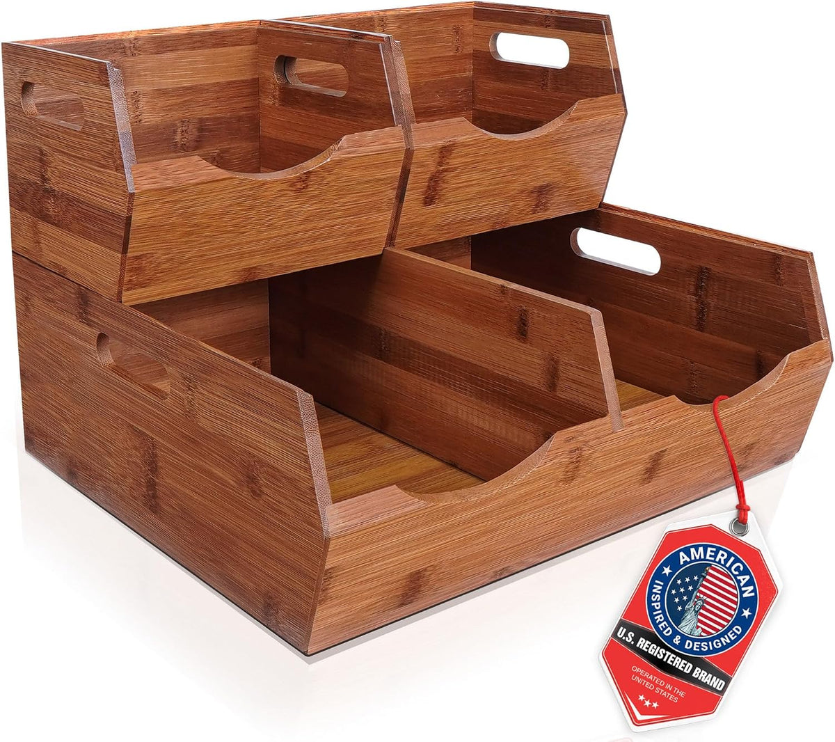 2-Tier Stackable Bamboo Pantry Storage Bins, Potato & Onion Storage Baskets