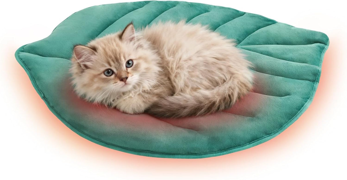 Self Warming Cat Bed Mat for Indoor Cats Dogs, Reversible Cozy Pet Heated Pad Blanket with Thermal Foil, Thicken Cat Window Perch, Puppy Kitten House for Crate, Desk, Floor,Outdoor,Green Leaf