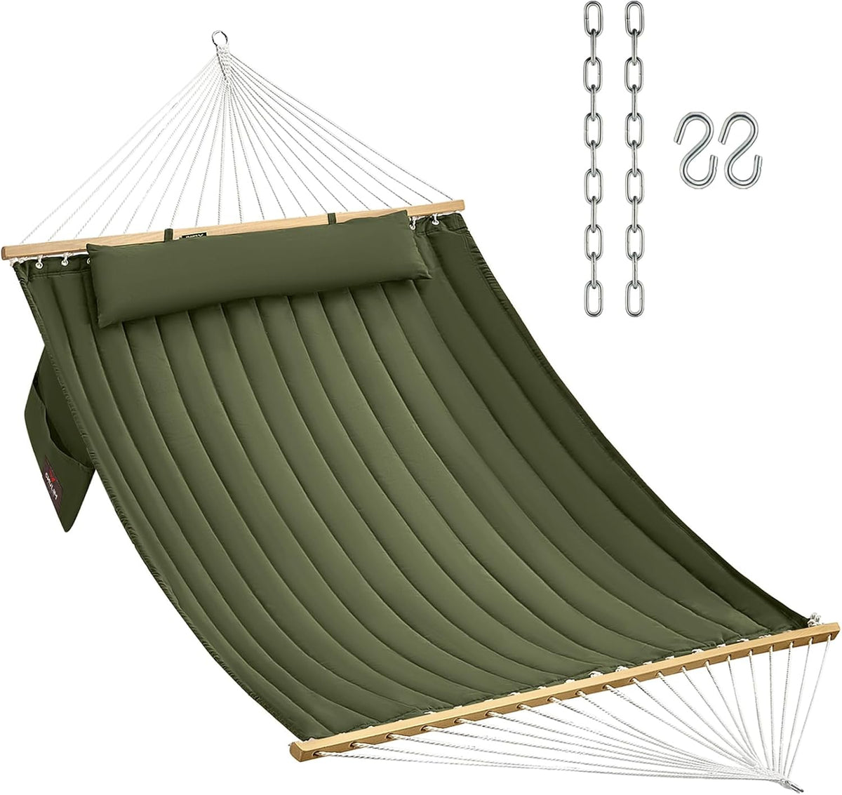 CHULIM Double Quilted Hammock with Hardwood Spreader Bars and Pillow
