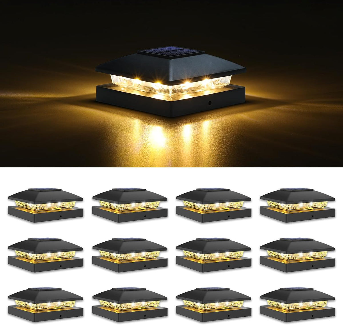 VOLISUN 4X4 Solar Post Cap Lights, 12 Pack Black Waterproof Fence Lights
