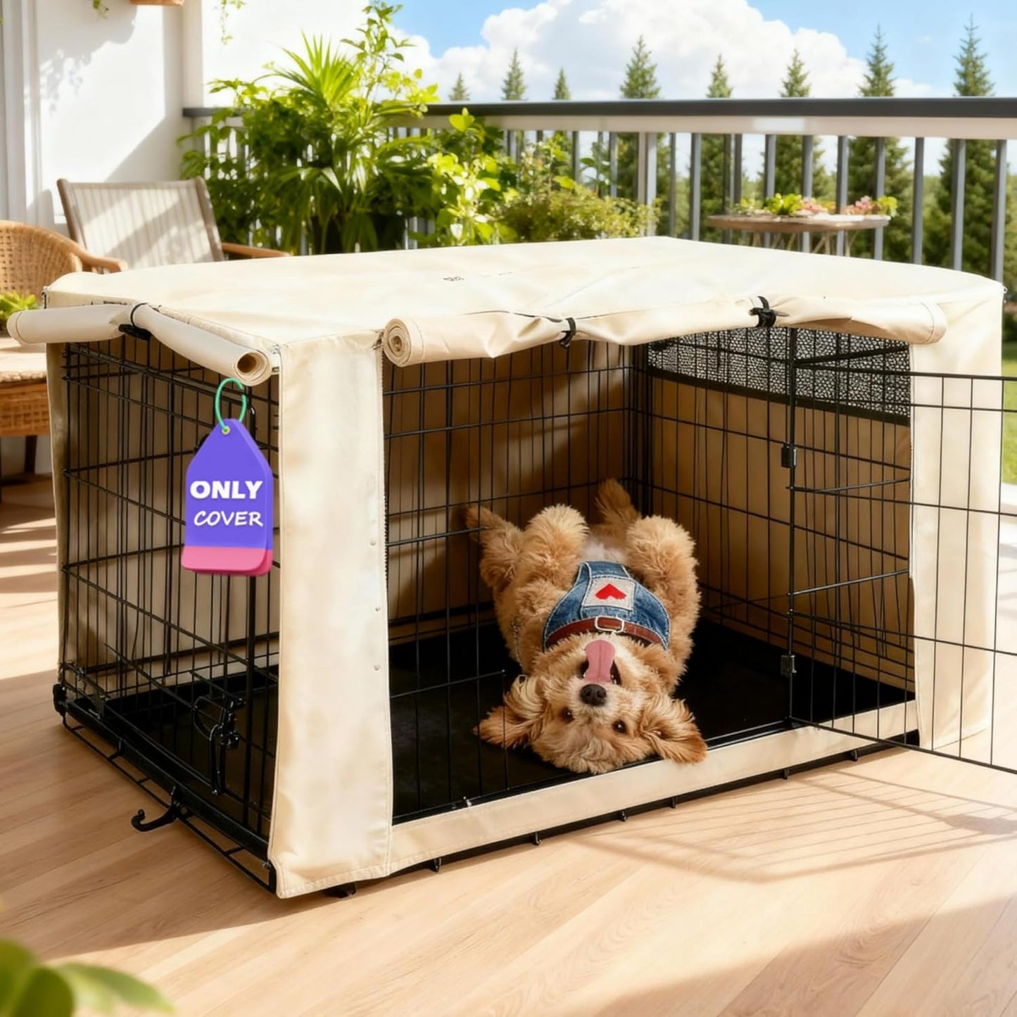 Hicaptain Dog Crate Cover 36.0" L X 23.0" W X 25.0" H with Breathable Mesh, Heavy Duty Kennel Cover, Dual Zippered Panels, Windproof Waterproof(Beige)