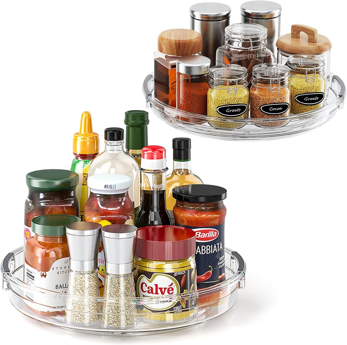 LAMU 2 Pack Clear Lazy Susan Turntable Organizer for Cabinet, 10.6'' 9.25'' Condiment Organizer for Refrigerator, Kitchen Pantry, Medicine Cabinet Organizer, Spices Rack Organization, Bathroom