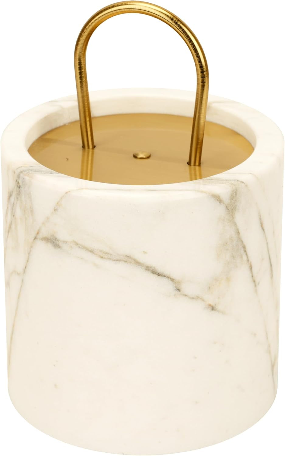 Decorative White Marble Door Stop with Brass Handle – 7.5" Tall, Weighted 10Lb Cylindrical Doorstop with Soft Velvet Bottom for Non-Slip, Elegant and Durable Design for Home and Office Use