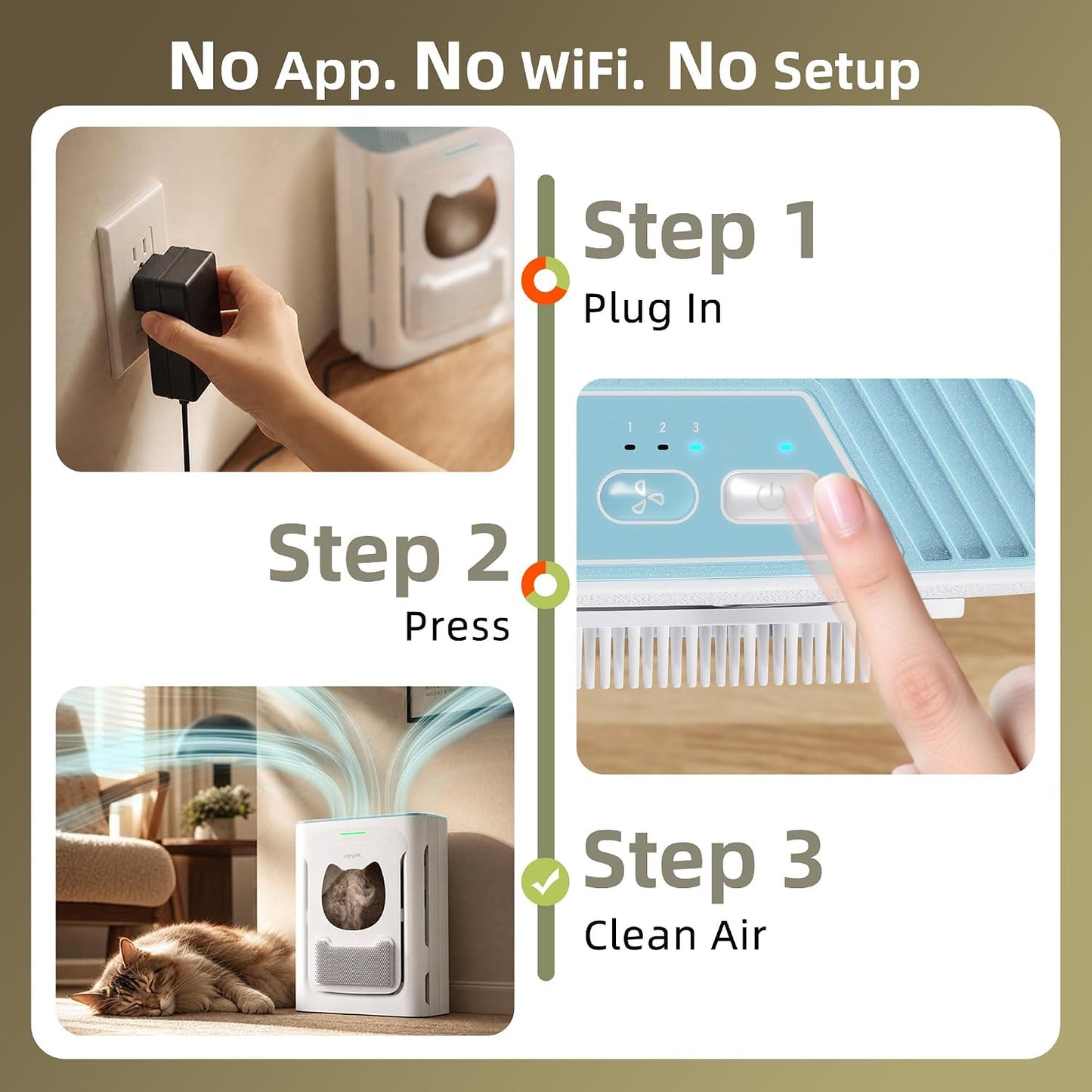 Uahpet Pet Air Purifier, H13 HEPA Filter for Pet Hair, Dander & Odors, 2100 Sq Ft Coverage, Plug & Play No Wifi Required, Clog-Resistant Intake, Washable Pre Filter, Quiet 25Db