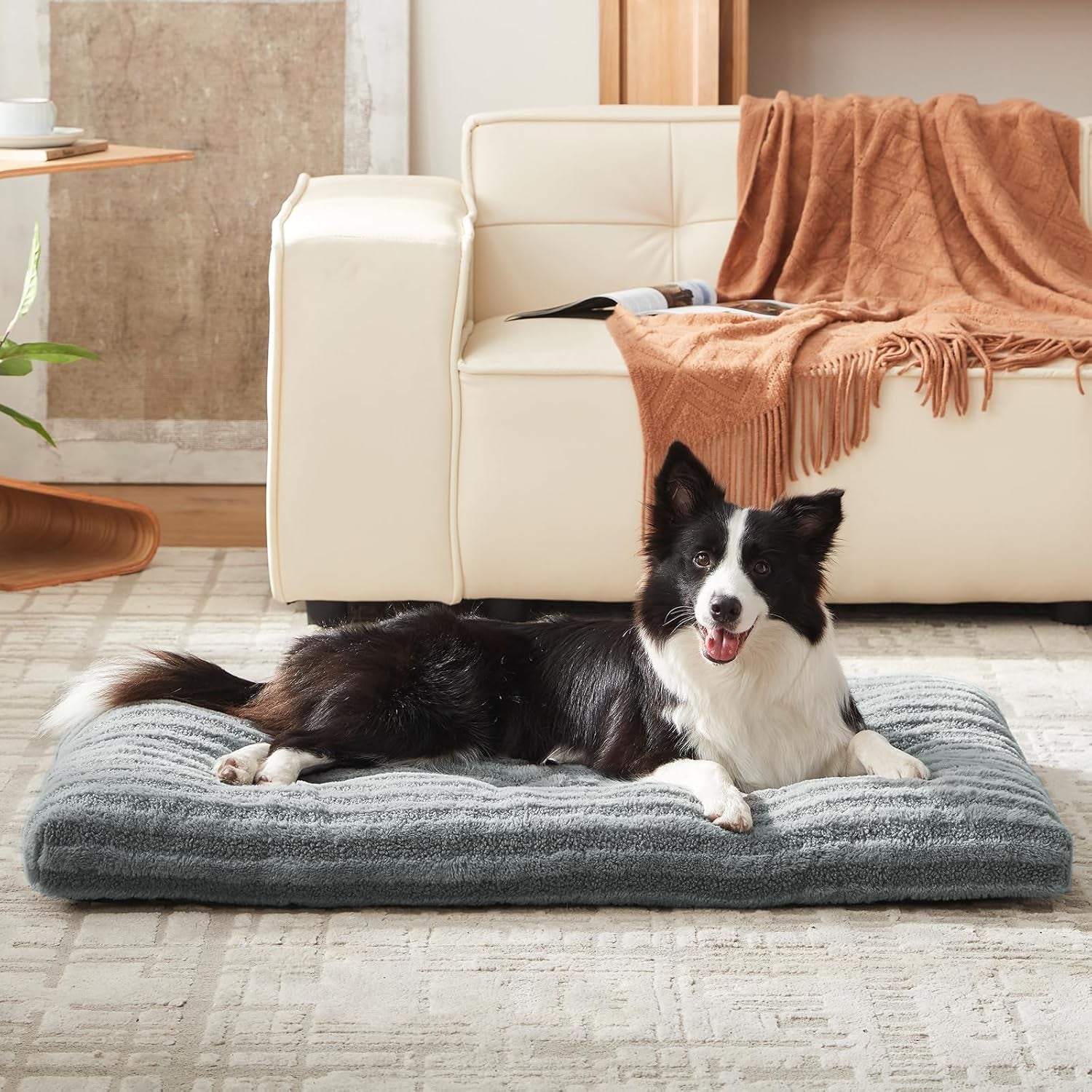 FURTIME Washable Dog Bed Large Sized Dogs, Deluxe Dog Crate Beds Comfy Fluffy Kennel Pad Anti-Slip Pet Sleeping Mat, Machine Washable Dogs Pillow, 35"X23"X3.5", Gray