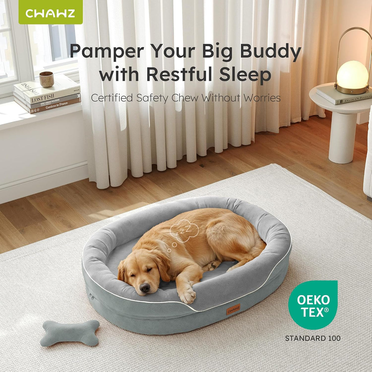 CWAWZ XL Orthopedic Dog Bed, Extra Large Dog Bed, Dog Sofa for Large Sized Dogs with Full-Surround Bolsters, Dual-Sided Dog Cooling Bed with Memory Foam, Washable Sofa with Nonslip Bottom, Light Grey