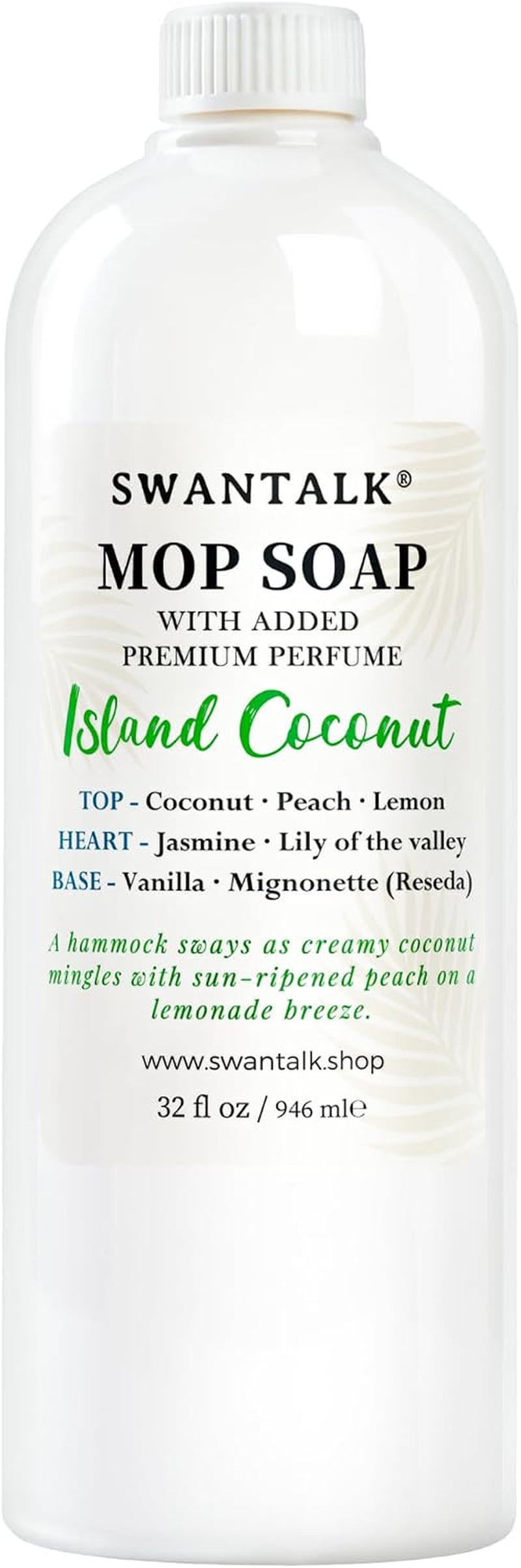 Premium Mop Soap Highly Scented, Odor-Eliminating Floor Cleaner for Mopping Hardwood, Tile, LVP, Laminate, 4X Concentrated Formula, Streak-Free No Residue, Pet Safe, 32Oz (Island Coconut)