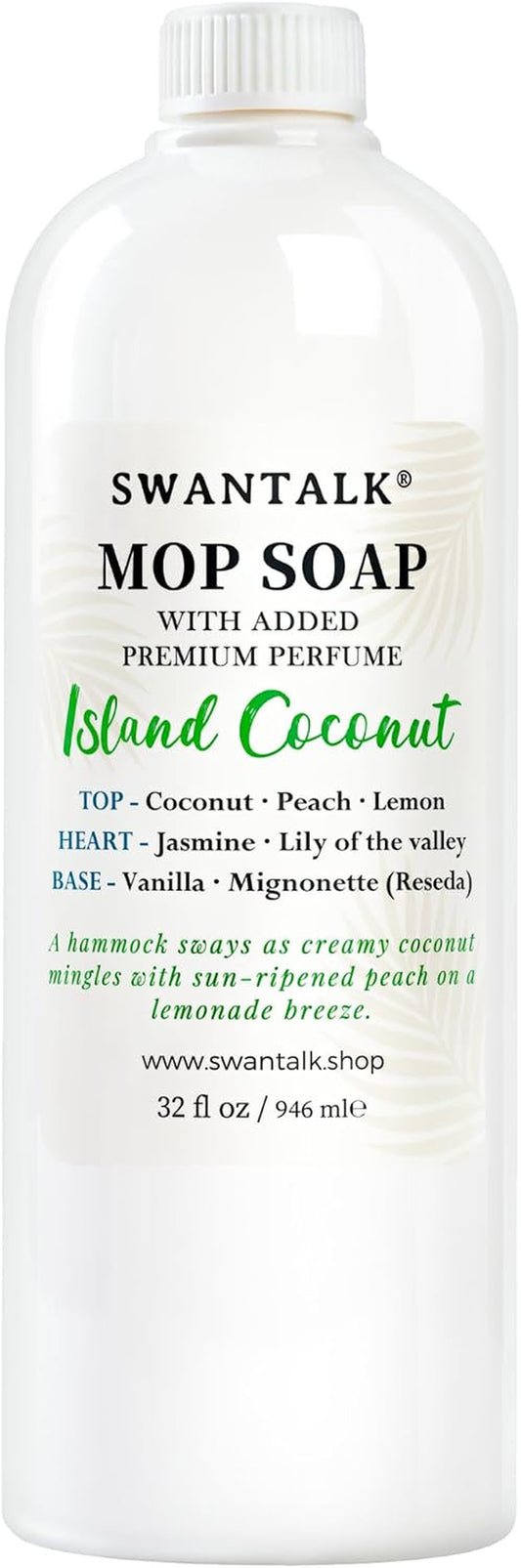 Premium Mop Soap Highly Scented, Odor-Eliminating Floor Cleaner for Mopping Hardwood, Tile, LVP, Laminate, 4X Concentrated Formula, Streak-Free No Residue, Pet Safe, 32Oz (Island Coconut)