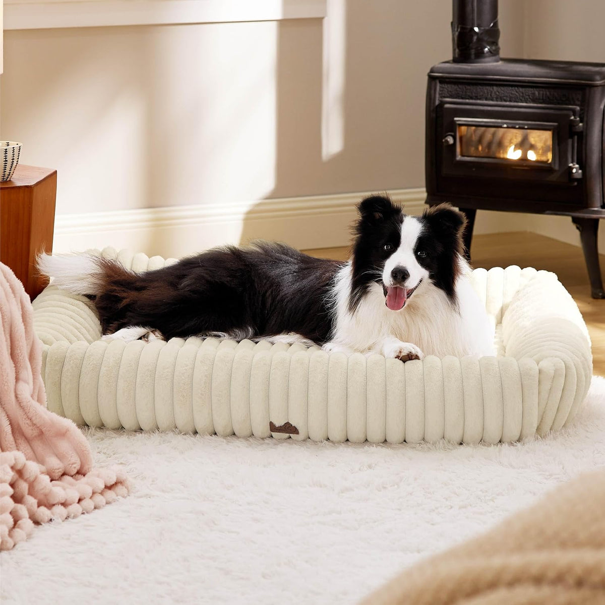 Bedsure Comfyfleece® XL Dog Beds for Extra Large Dogs Washable，43In Cream