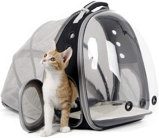 Back Extension Cat Travel Carrier Backpack (Black, Clear Window)