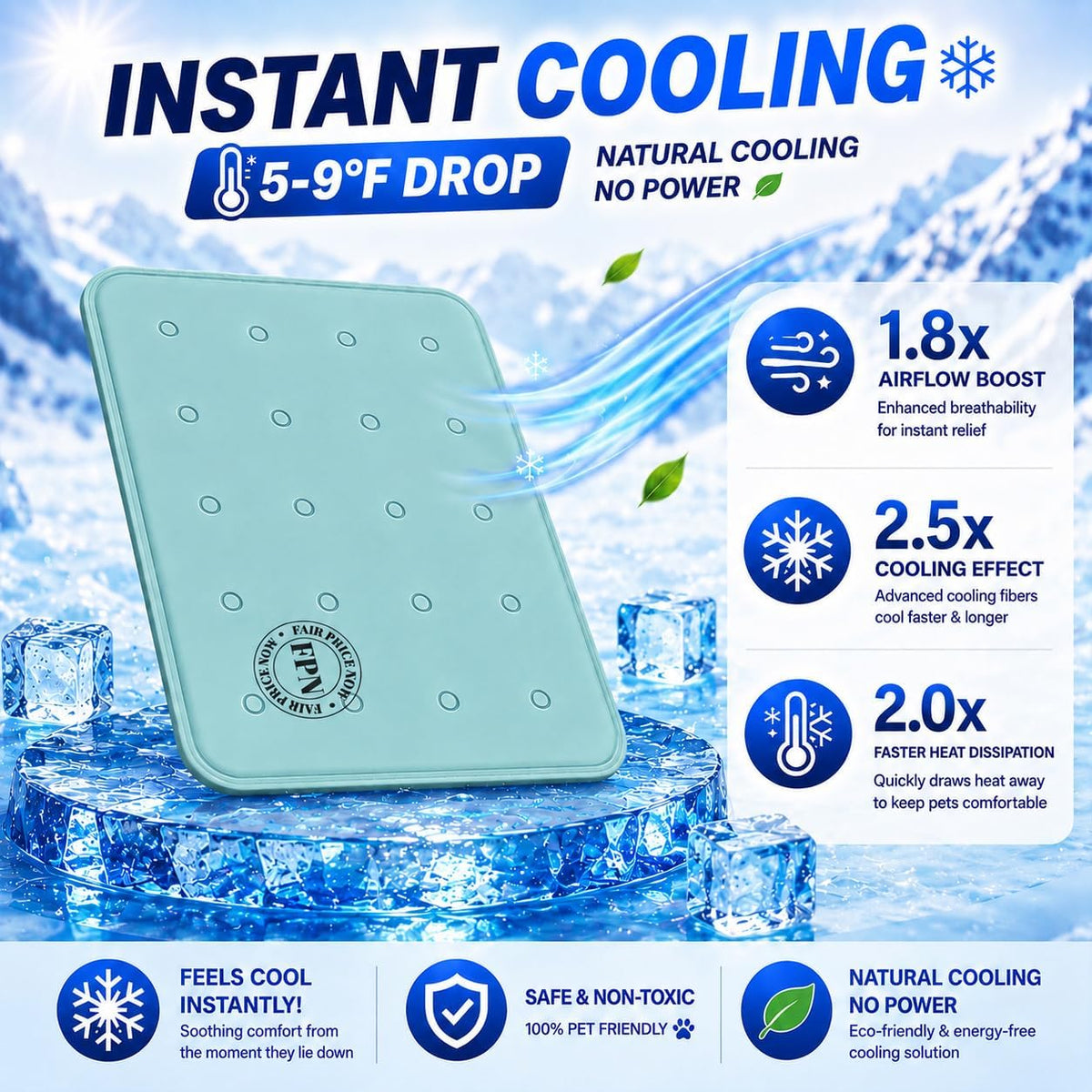 Pet Cooling Mat for Dogs and Cats 1Pcs, Pressure Activated Self Cooling Pad 19" X 11.5"