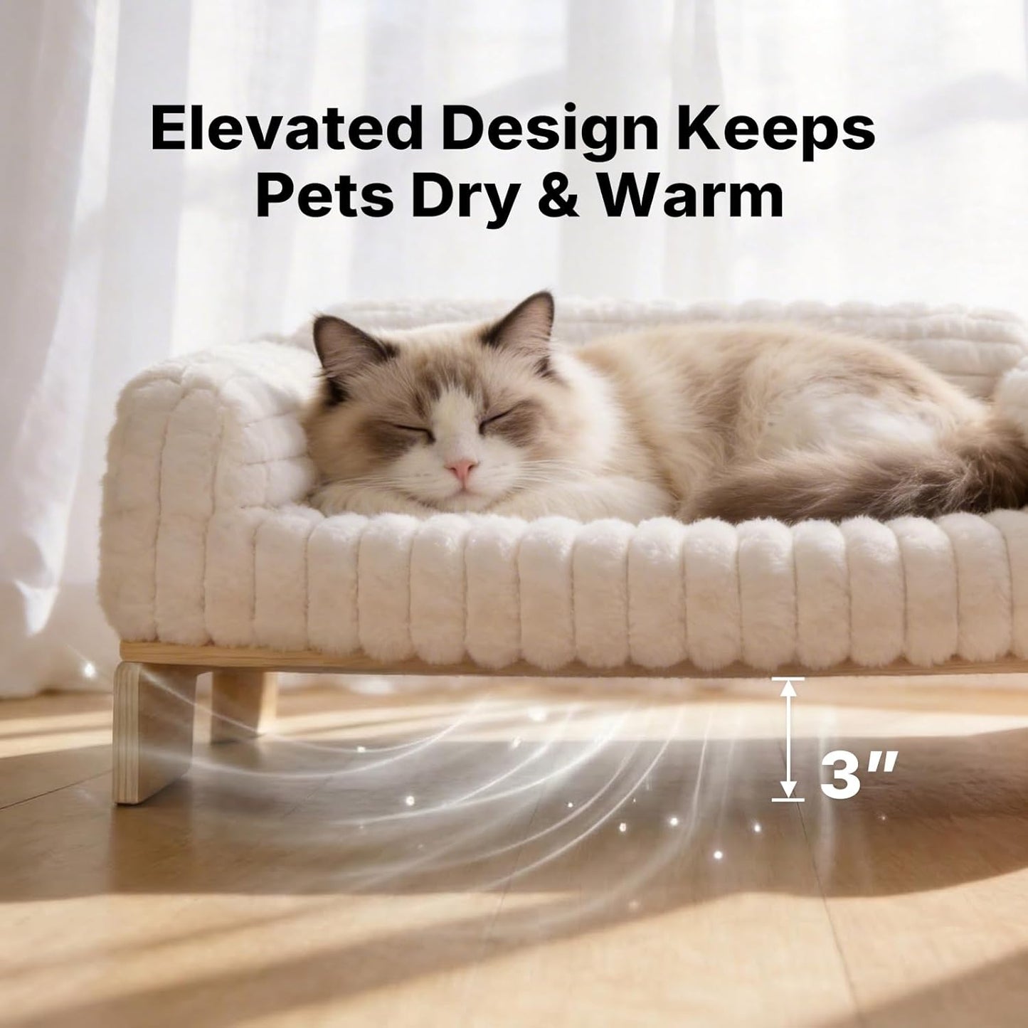Veehoo Elevated Cat Bed Indoor, Wood Furniture Style Cat Couch Sofa with Removable Washable Cover, Cute & Fluffy Small Cats Bed Furniture for Home