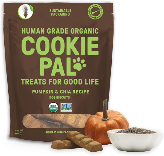 Cookiepal Human Grade Dog Treats, Pumpkin and Chia Seed Recipe, Organic Non-Gmo and Simple Ingredients, 10 Oz Bag