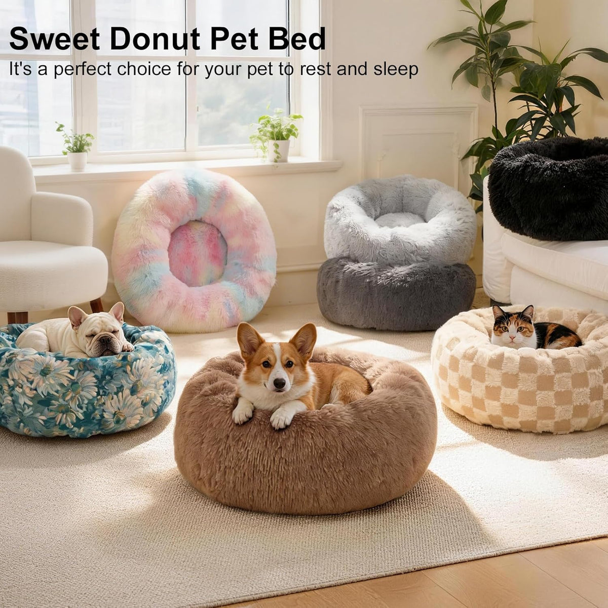 Small Dog Calming Beds Donut Washable round Puppy Cat Bed Anxiety Dog Bed