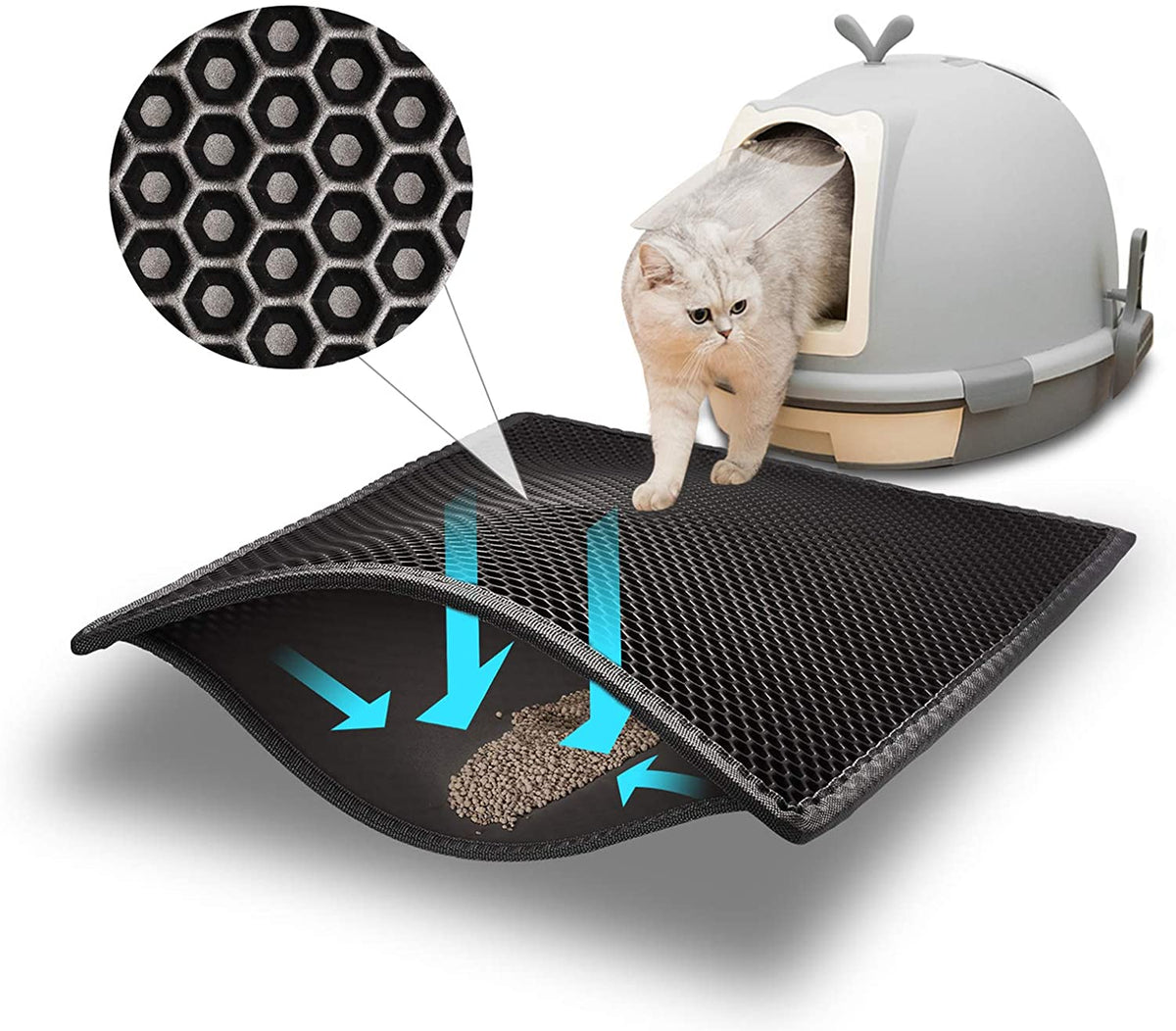 Pieviev Litter Mat, Double-Layer Waterproof Trapping Mat, 24" X 15" Black