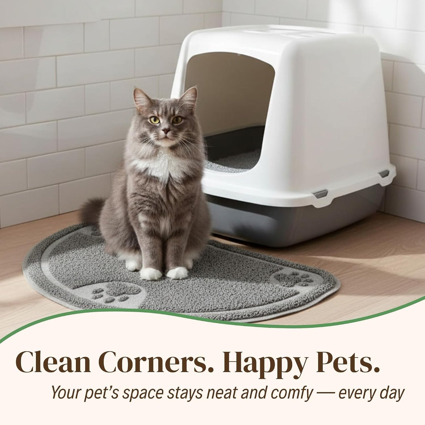 Evelots Cat Litter Mat – Traps Litter & Mess from Box, Absorbent Urine-Proof & Waterproof Floor Protection, Soft on Paws, Non-Slip, Easy Clean, Machine Washable, Unscented, Gray, Small
