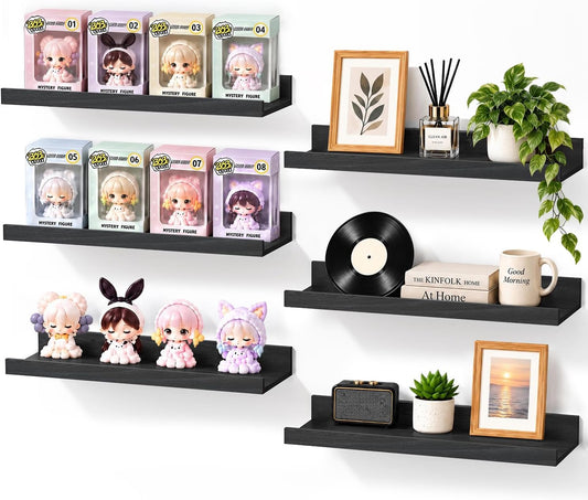 BAYKA 15.7X5.12" Floating Shelves for Wall,Room Decor,Raised Lip,6 Pack