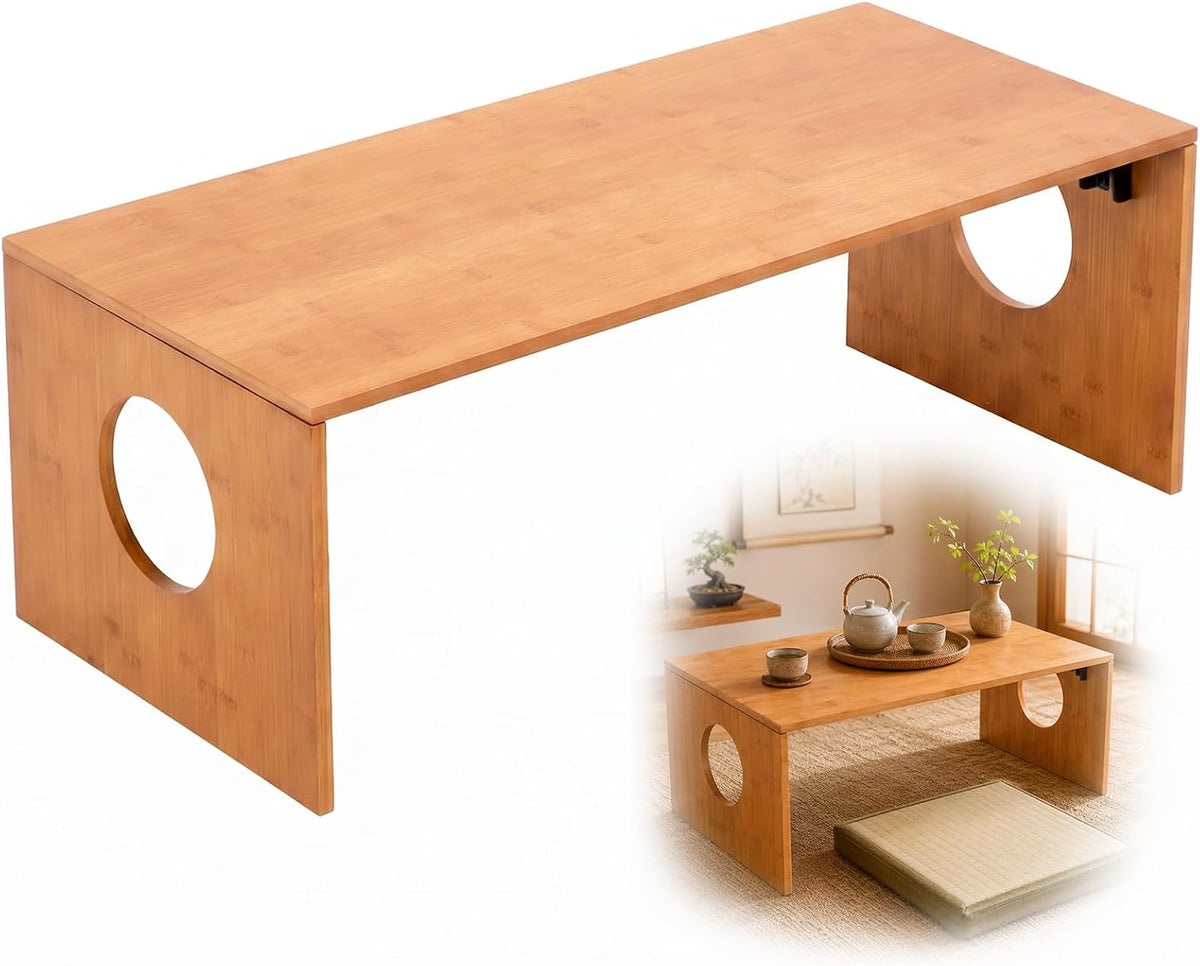 Nuanchu 31.5" Japanese Floor Table, Foldable Bamboo Low Tea Meditation