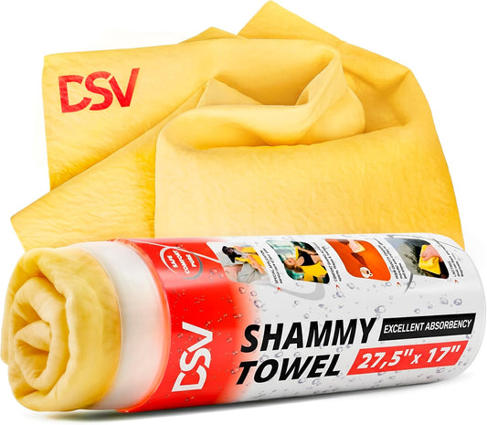 DSV Standard Premium Car Chamois Drying Towel, Drying Super Absorbent Chamois Cloth for Car Wash, Spotless & Scratch and Lint Free Shine, Shammy Towel for Car– 27.5 X 17 Inches, 1 - Pack